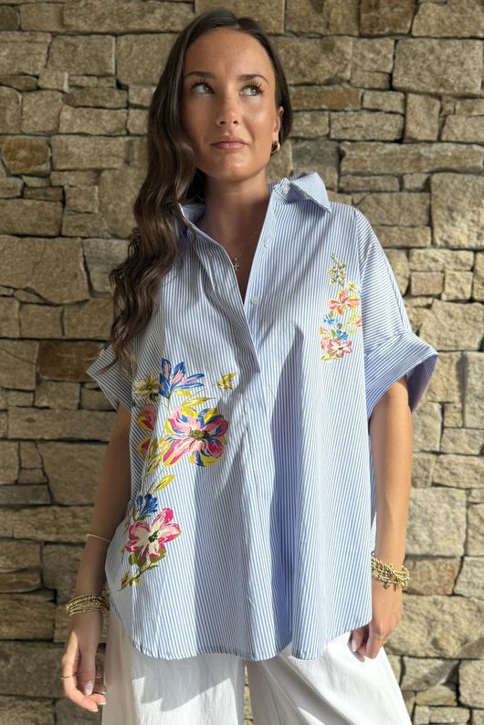 Zeta Otto Floral Bouquet Shirt Pinstripe 